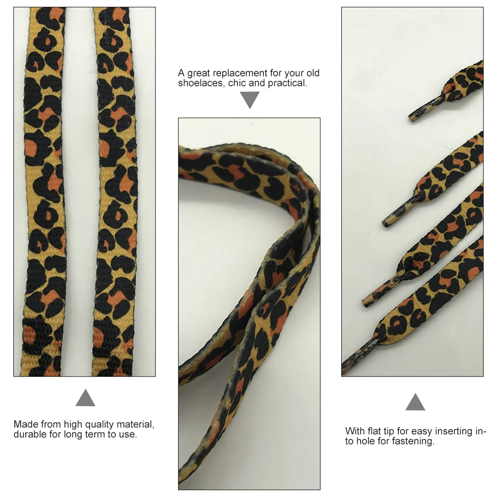 2 Pair Leopard Lace Easy-to-use Creative Shoelaces Ties Men Fashionable Classic Lattice Polyester Creative