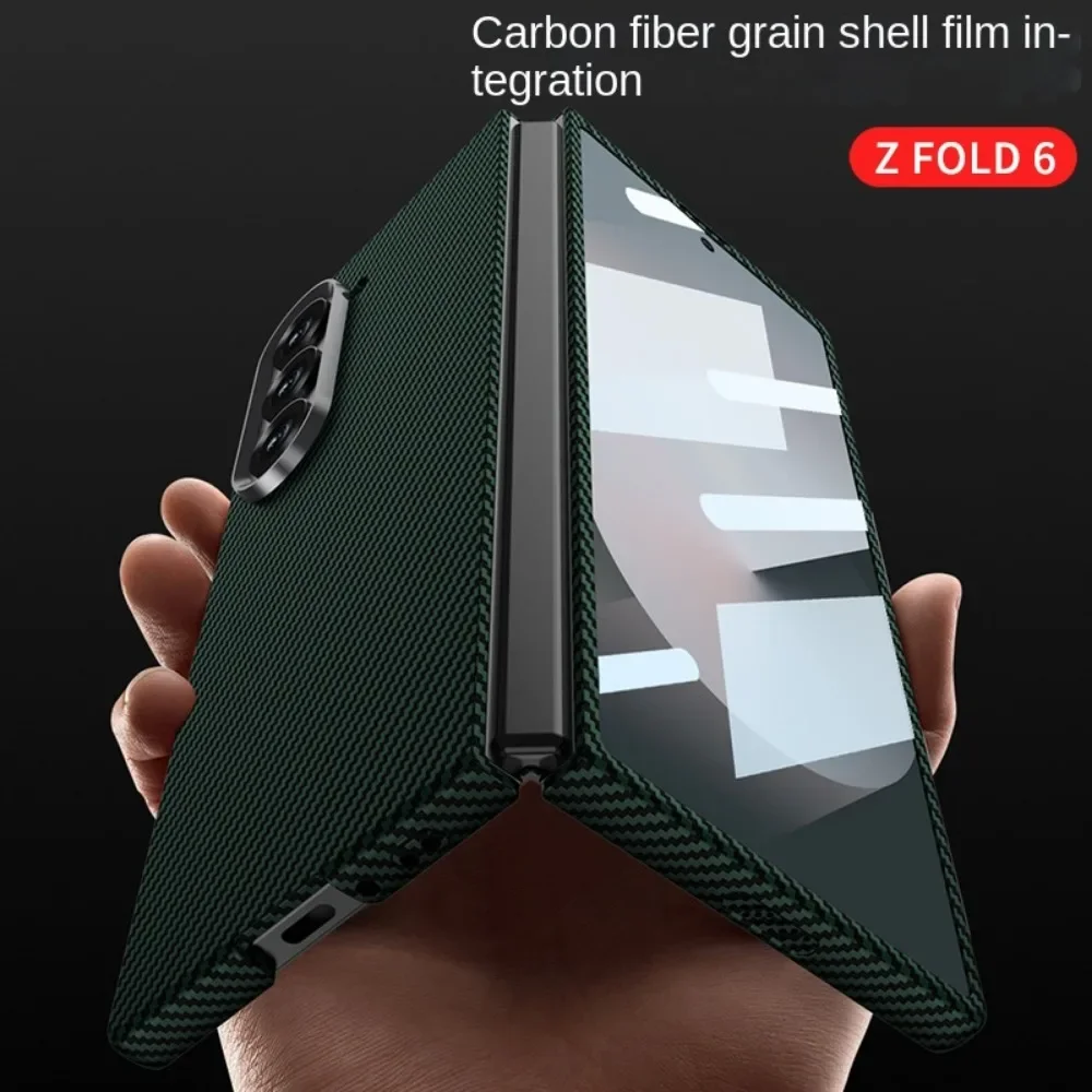 

Carbon Fiber Leather Phone Case for Samsung Galaxy Z Fold 7 Fold6 Shell Membrane Hard Shell Shockproof Protective Cover