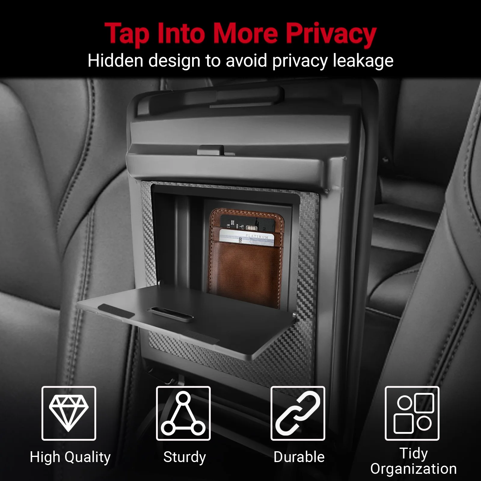 Pokrywa schowka centralnego konsoli samochodowej ABS z włókna węglowego do Tesla Model 3 Y 2017-2022 2023, akcesoria do ukrytego schowka w podłokietniku