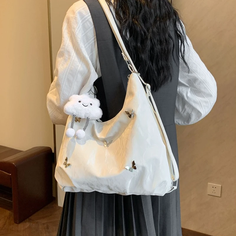 Large Capacity Women Hobo Tote Bag with Butterfly Decor Cloud Pendant,Convertible Backpack,handbag Casual Daily Shoulder Purse