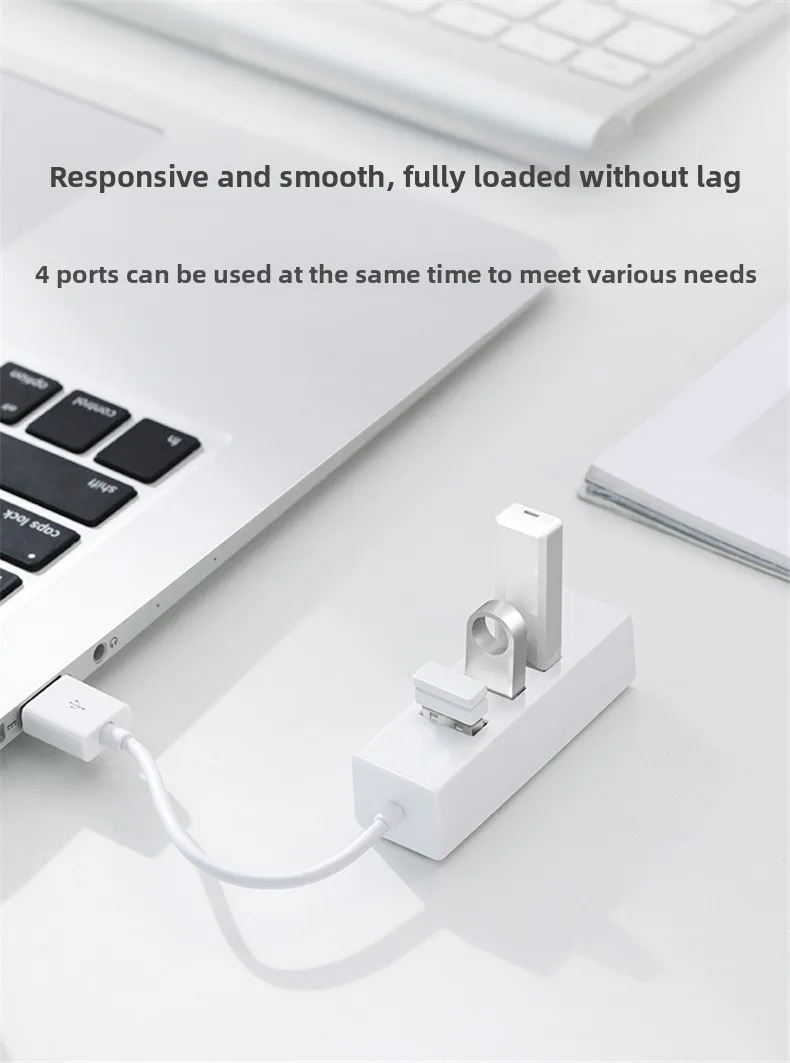 4-Port USB 2.0 Hub, USB-Verteiler Eins-zu-Vier, Mini-USB-Erweiterung für Laptop Desktop PC mit 15cm/100cm Kabellänge – Detail 2