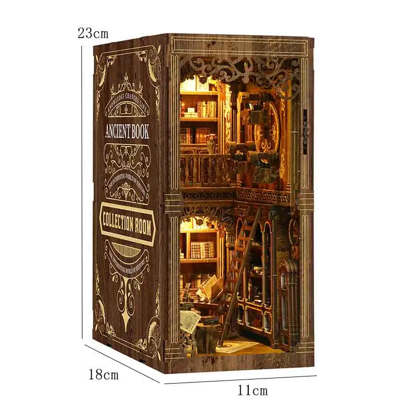 Zestaw Book Nook Domek dla lalek DIY Drewniane puzzle Półka na książki Wkładka Dekoracja Domek dla lalek Model Bookend Budynek Dekoracja domu Prezenty świąteczne — zdjęcie 7