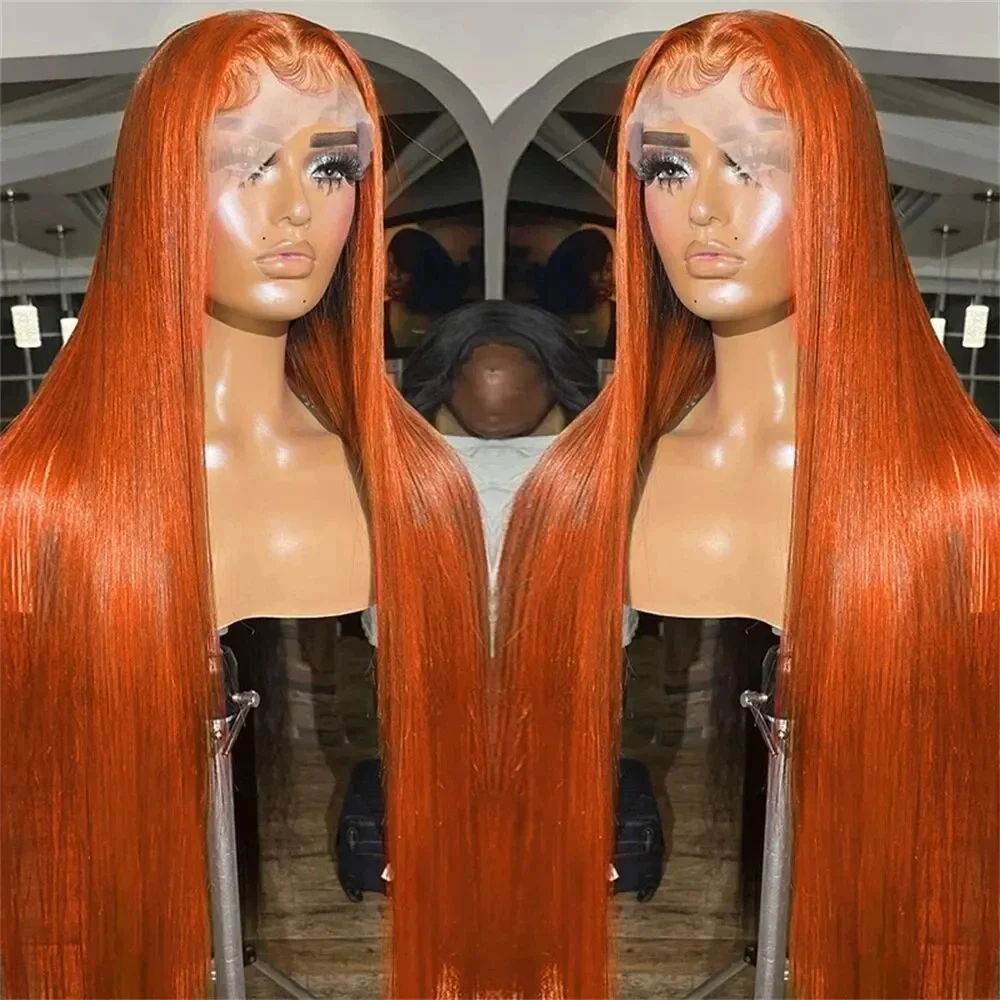 30 Inch Ginger Orange Bone Straight 13x6 Lace Front Human Hair Wigs For Women 13x4 HD Transparent Lace Frontal Wigs Pre-plucked