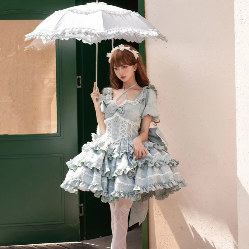 Op Princess Bow Training Dress Original Design New Spring Summer Girl Women\'s Lolita Puff Sleeve Slim Pettiskirt Party Dresses