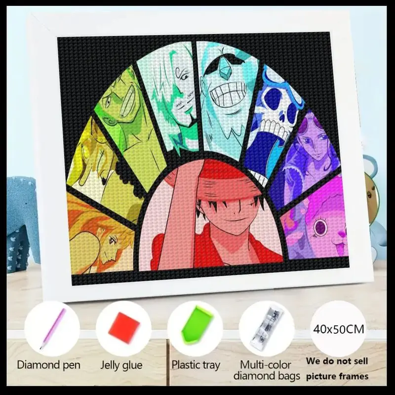 

1 шт. 5D DIY Полный дрель Набор для алмазной живописи, цельный аниме Манга Соломенная шляпа Коллаж персонажей пиратов, Луффи и экипаж Кристалл Rhin
