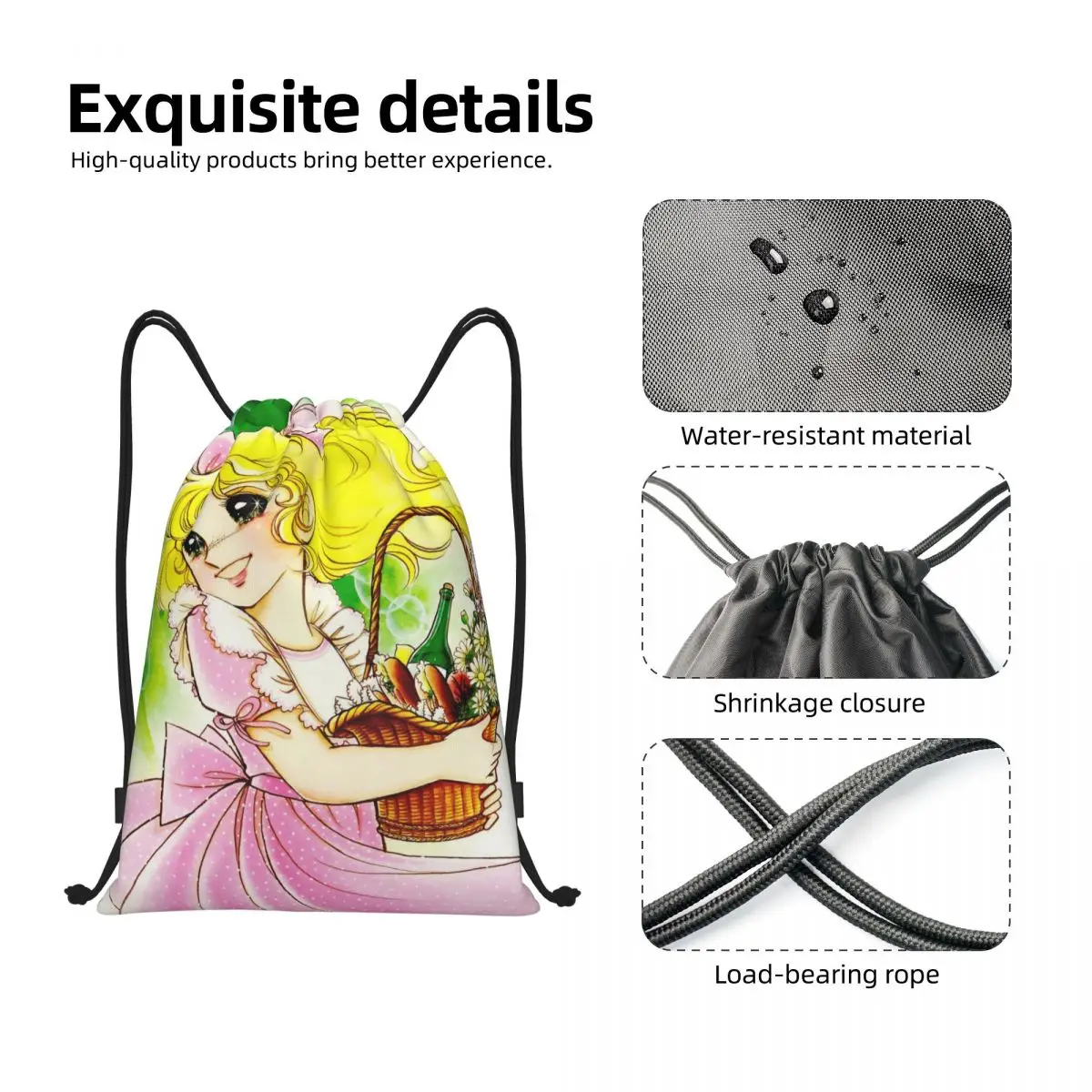 Candy Candy Manga Drawstring Backpack Sports Gym Bag String Sackpack for Cycling