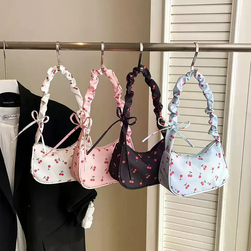 Trendy Canvas Shoulder Bags with Flower Bow Print Korean Handbags for Girls Contemporary Casual Look