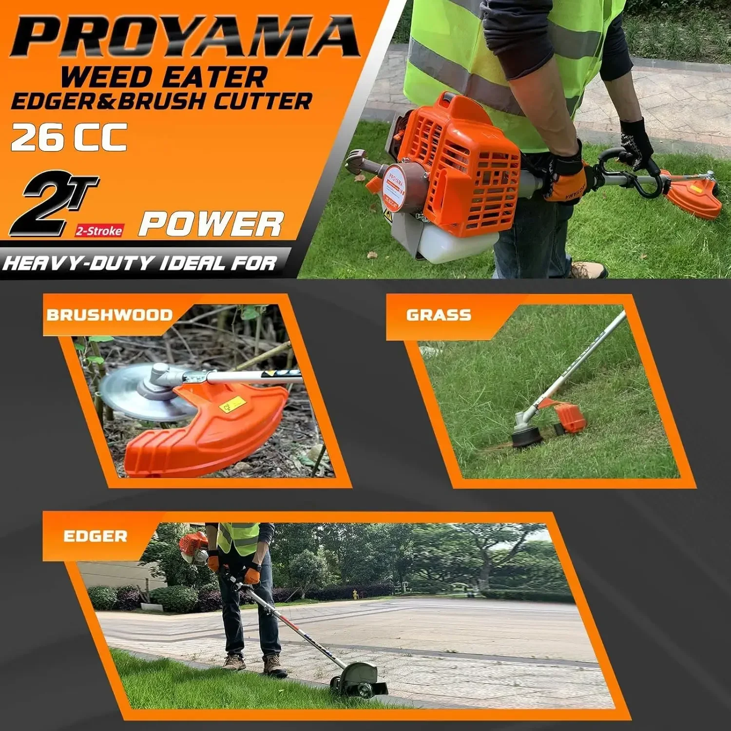 26cc Weed Eater/Wacker gasaangedreven, 2-takt gassnaartrimmer/randmachine, 3-in-1 bosmaaier met 17'' snijpad, gras