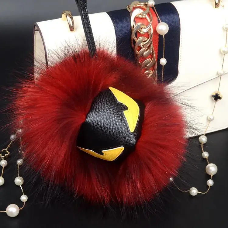 Handmade Faux Fur Raccoon Plush Ball, Monster Pendant, Cute Keychain, Bag Charm Decoration