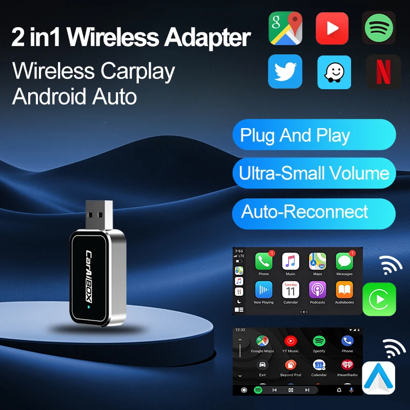 

Wireless Android Auto 5G WIFI 2 In 1 Carplay AI Box AI Smart Box Car Intelligent Systems Plug And Play For VW Toyota Nissan Benz