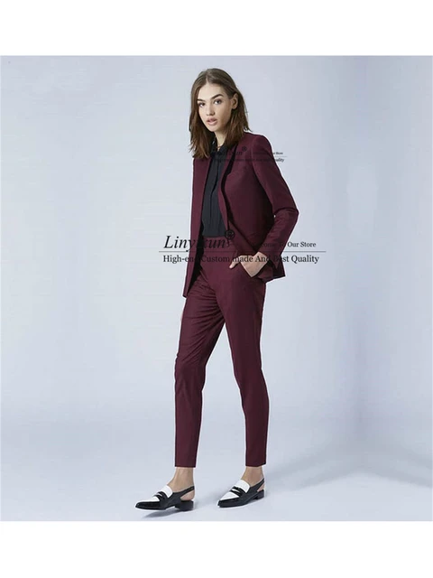 Burgundy Ladies Pant Suits Women Business Prom Blazer 2 Pieces Set Jacket Pants Formal Office Uniform Style Female Trouser AliExpress