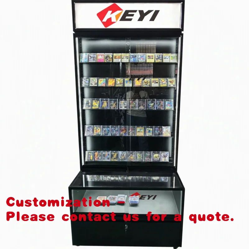 custom.Wood Trading Card With Adjustable Shelves TCG Graded Card With Led Light and Cabinet  PSA Trading  Card Display R