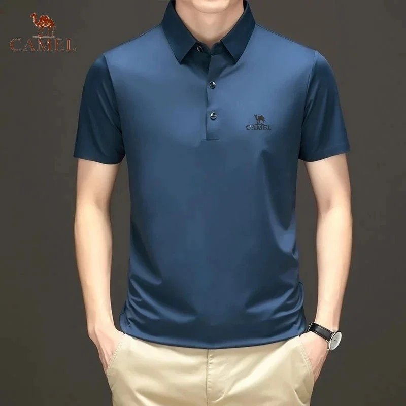 Men's Embroidered Mulberry Silk Polo Shirt New Spring/Summer Thin Fashion Business Casual Ice Cool Silk Short Sleeve T-shirt images - 6