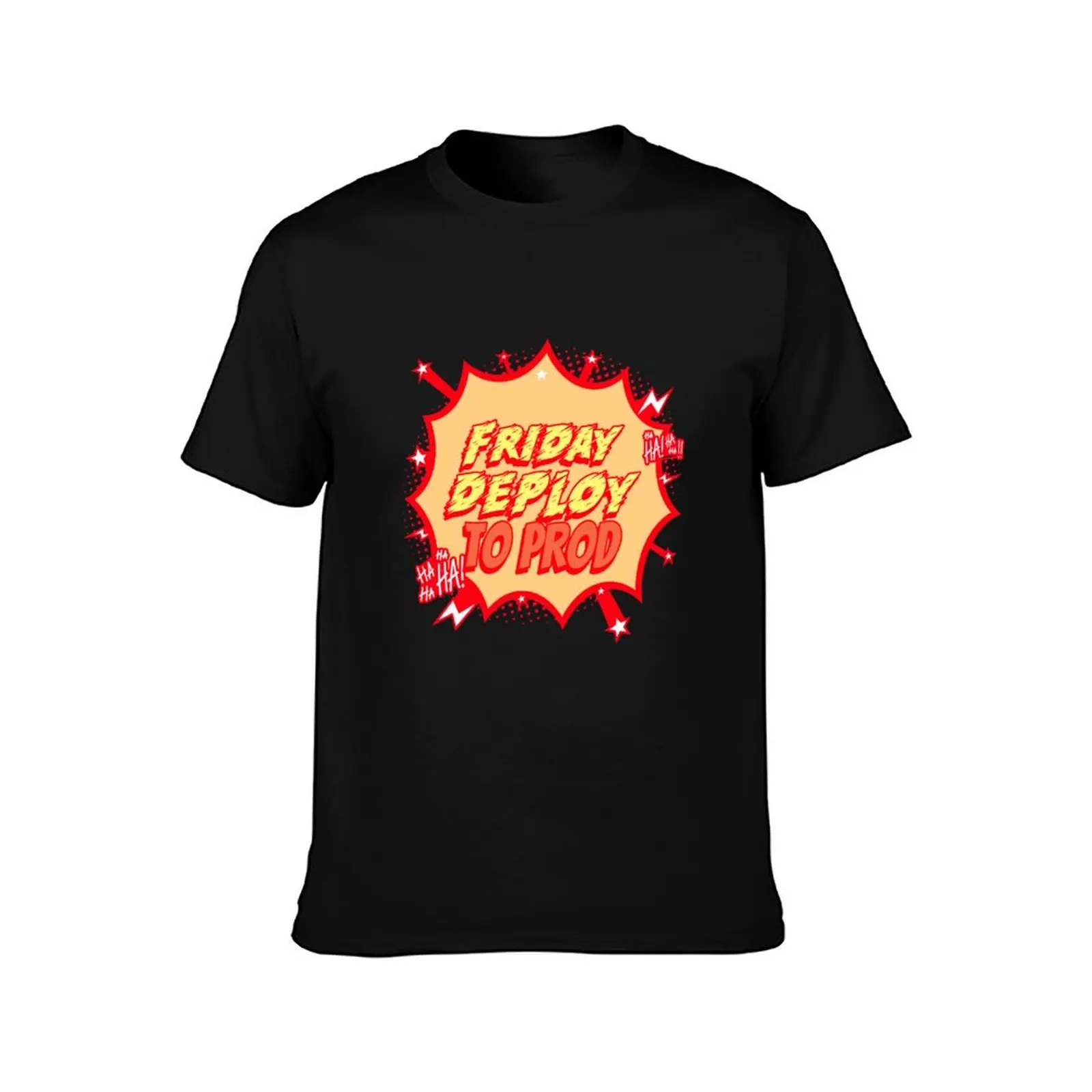 Friday Deploy to Prod - Ha! Ha! Ha! Programmers Humor yellow and dark blue background T-Shirt Big Size Simple T-Shirt