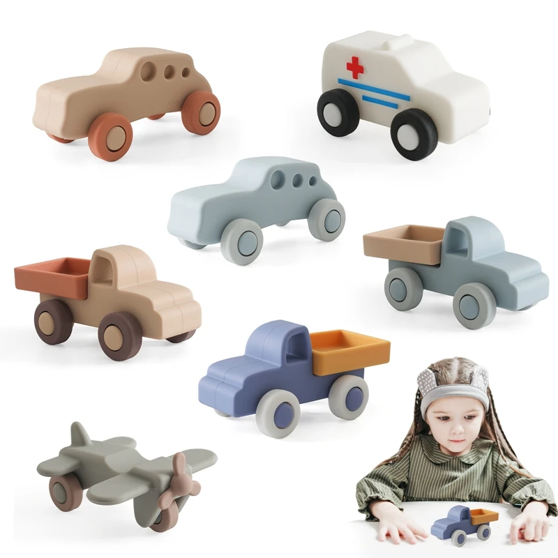 Juguetes mordedores de silicona para bebé, carrito de bebé sin Bpa, coche, avión, modelo cognitivo de silicona, decoración de habitación de bebé,