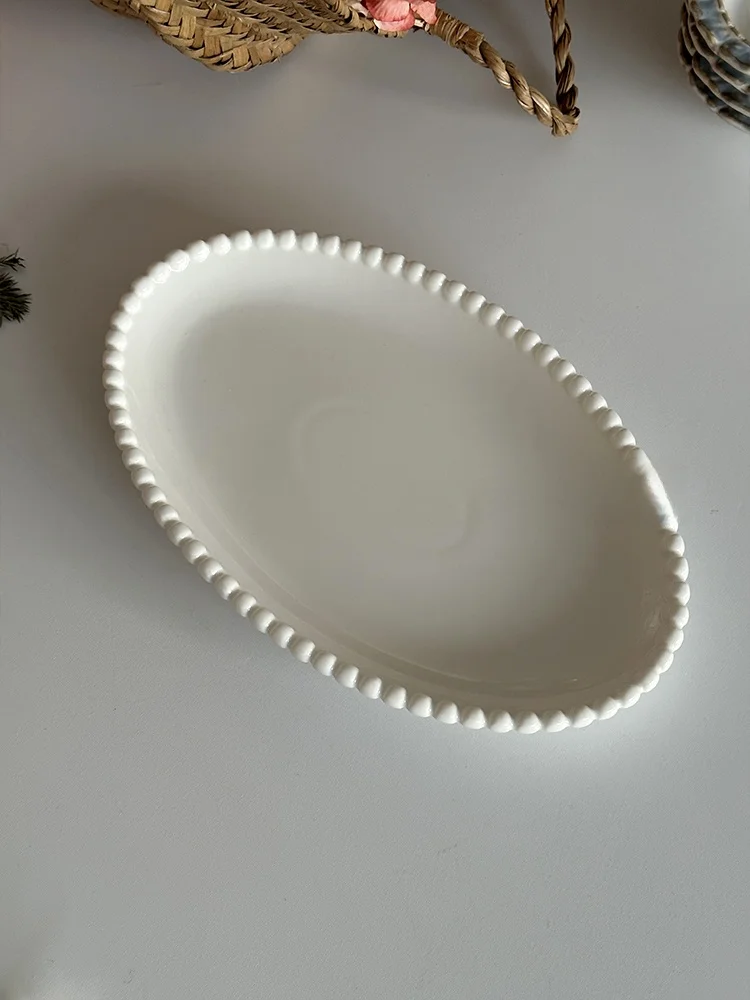Plato Ovalado de Cerámica Blanca Estilo Simple, Plato para Pescado, Plato para Desay, Cena Occidental, Plato para Postre d...