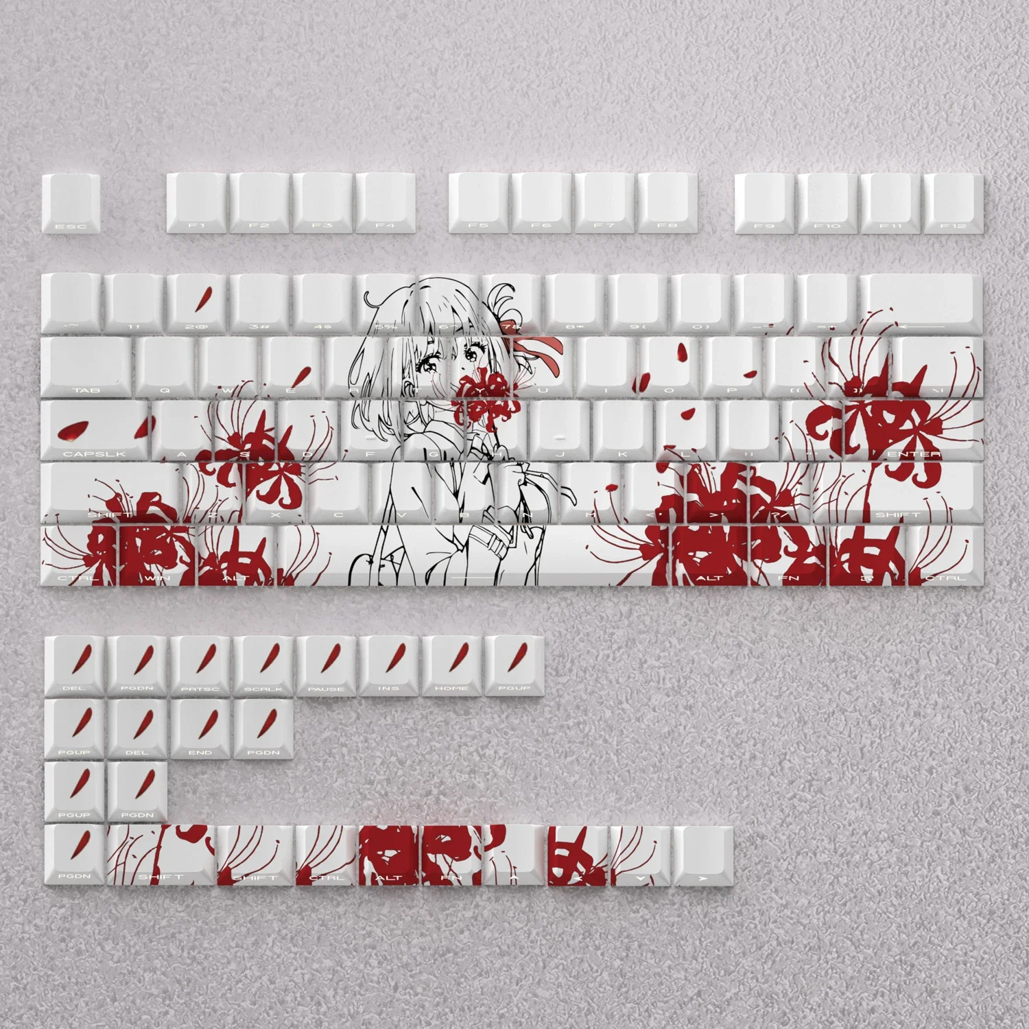 

98 Keycaps PBT Nishikigi Chisato Lycoris Recoil Anime Dye Sub Cherry Side Print Backlight for Mechanical Keyboard AULA F75 Ajazz