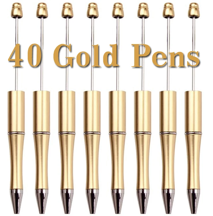 

40Pcs Gold Beaded Ballpoint Pen Pens Gift for Writing Beadable Pens Beadable Pen DIY Gift for Student