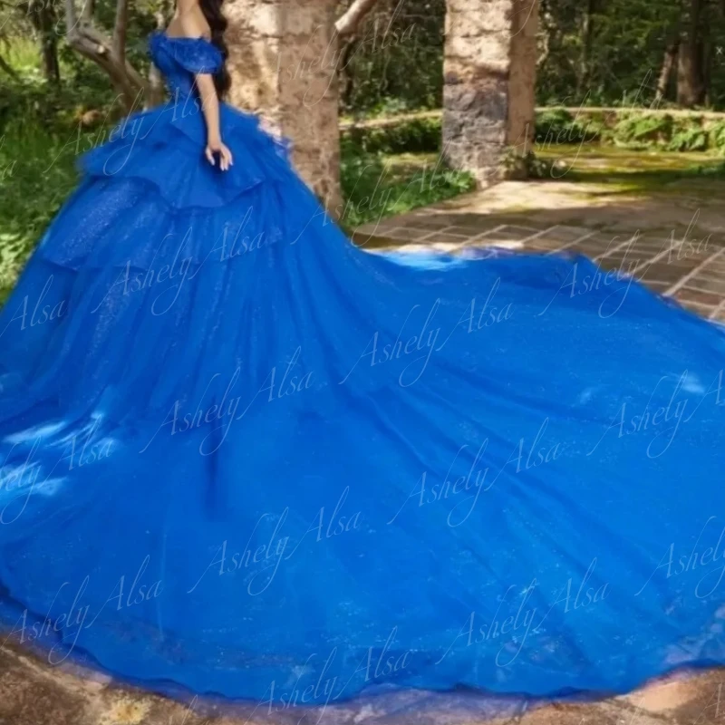 Personalizado azul real vestidos de 15 anos tule quinceanera vestido doce 16 vestido de festa de aniversário princesa baile de formatura vestido