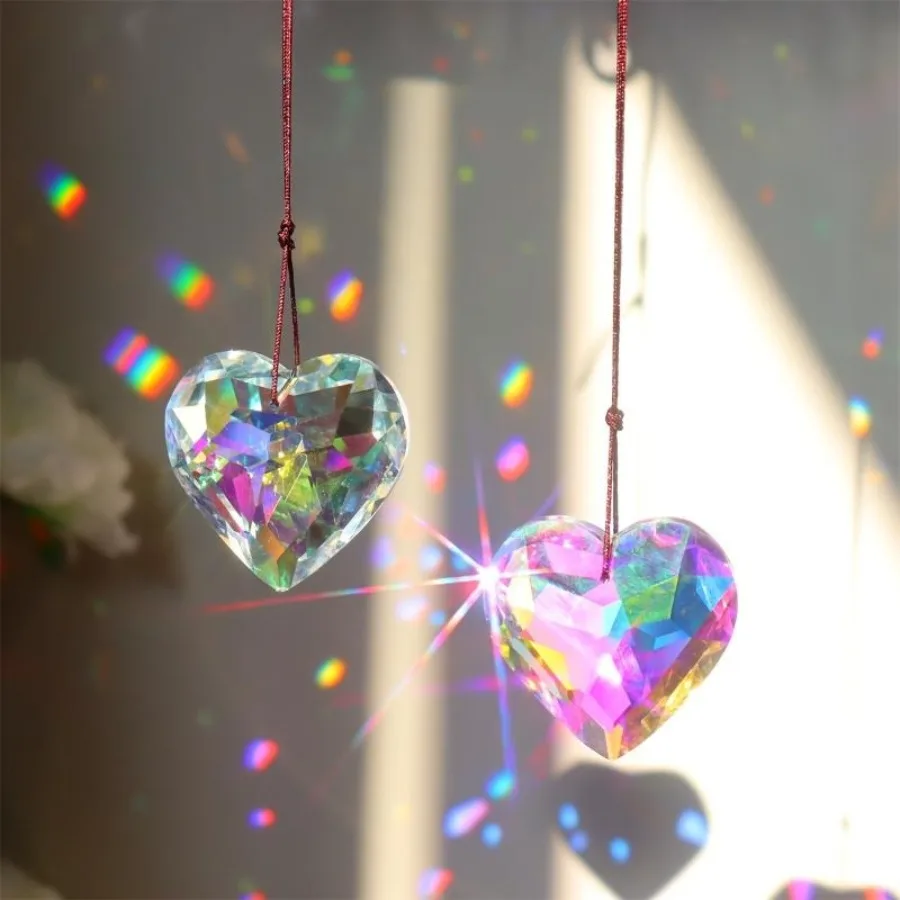 1PC 45MM Heart-shaped Crystal Pendant Crystal Prisms Rainbow Maker Hanging Drops DIY Ornament Home Wedding Window Decor Craft