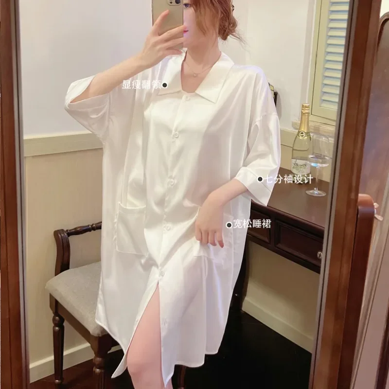 White Baggy Nightgowns Women Summer Lace Design Sexy Sleepwear Elegant Home Casual Ulzzang Fashion Breathable Nighty for Ladies