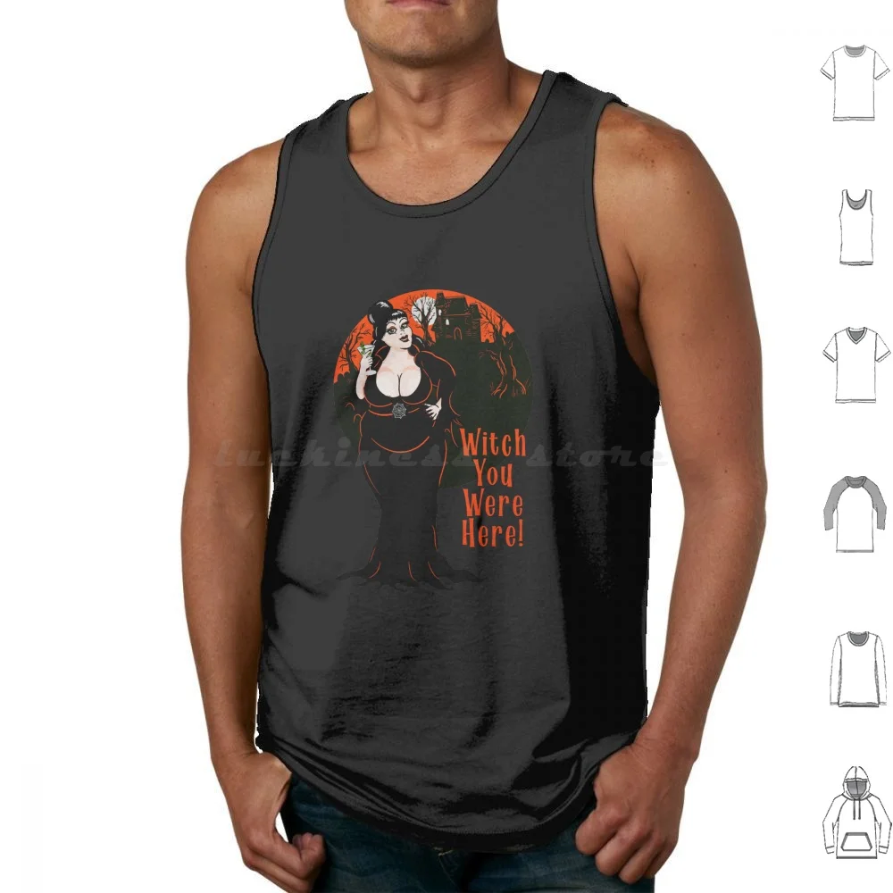 Curvy Retro Body Positive Pinup Witch Tank Tops Print Cotton Witch Witchy Spooky Season Halloween Curvy Pinup Bbw