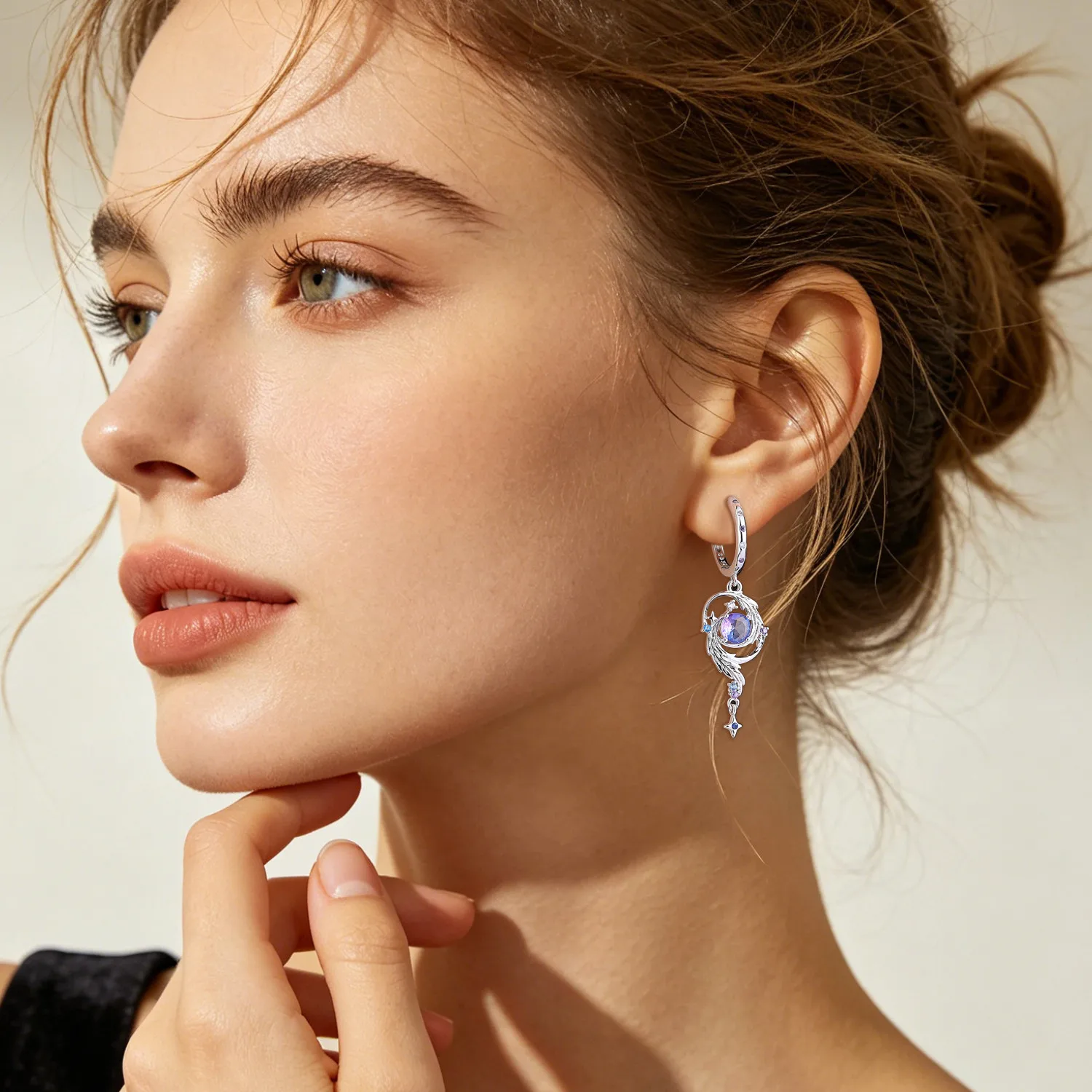 Original 925 Sterling Silber Ohrringe Himmelskundliche Sonne Stern Mond Tropfenohrringe für Frauen Täglicher Geburtstags- Valentinstags-Schmuck Geschenk – Detail 3