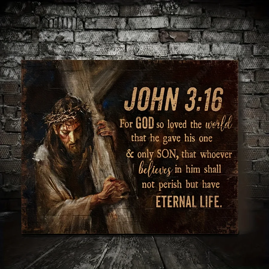 Religious Christian John 3:16 Bible Verse Jesus Metal Tin Sign Wall Art Decor