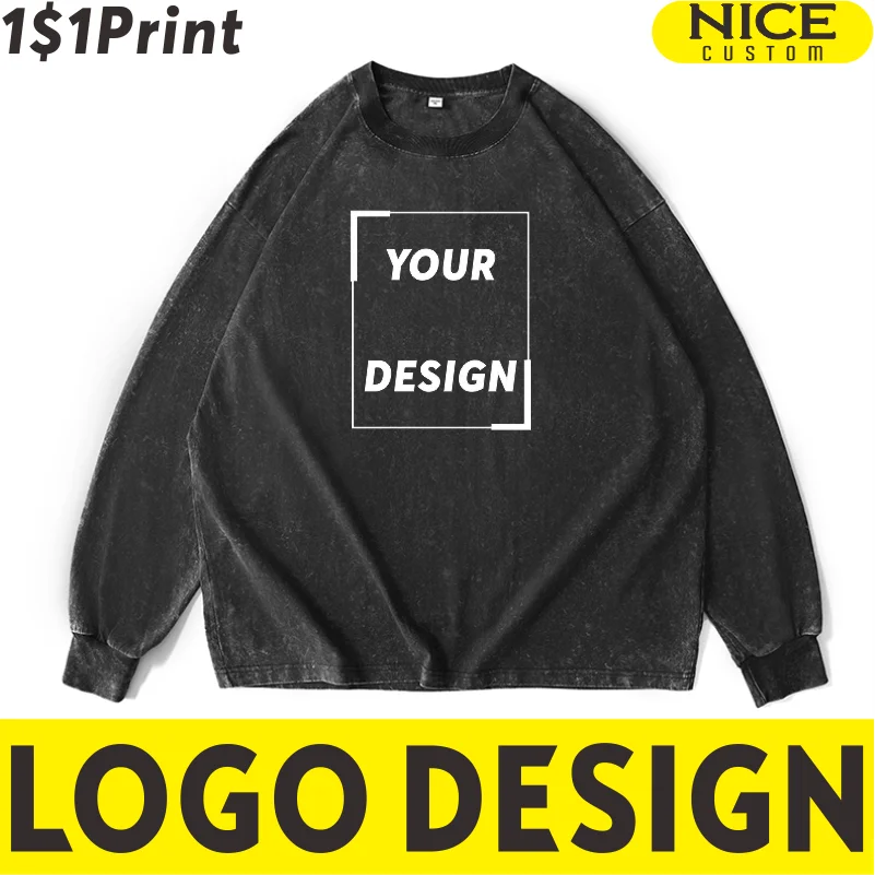 Custom Long-sleeved T-shirt Street Fashion Shirt Design Logo Personality Tee Printing Embroidery Brand Pattern Diy 100% Cotton