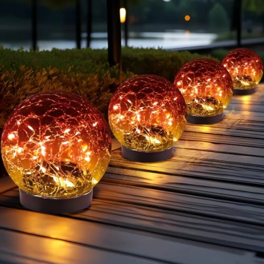

Solar Globe Lights Outdoor Waterproof - Cracked Glass Ball Lights for Garden, Patio, Yard, Lawn and Backyard Decor - Decorative