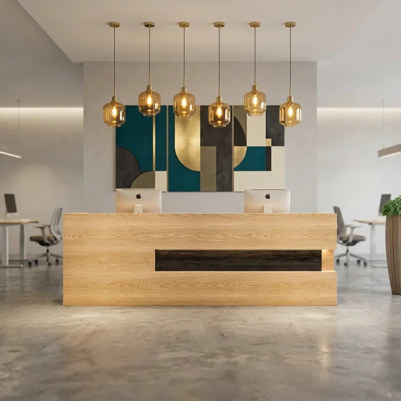 custom.Luxury Solid Wood Modern Reception Desk Hotels Beauty Salons Yoga Studios & Commercial Spaces