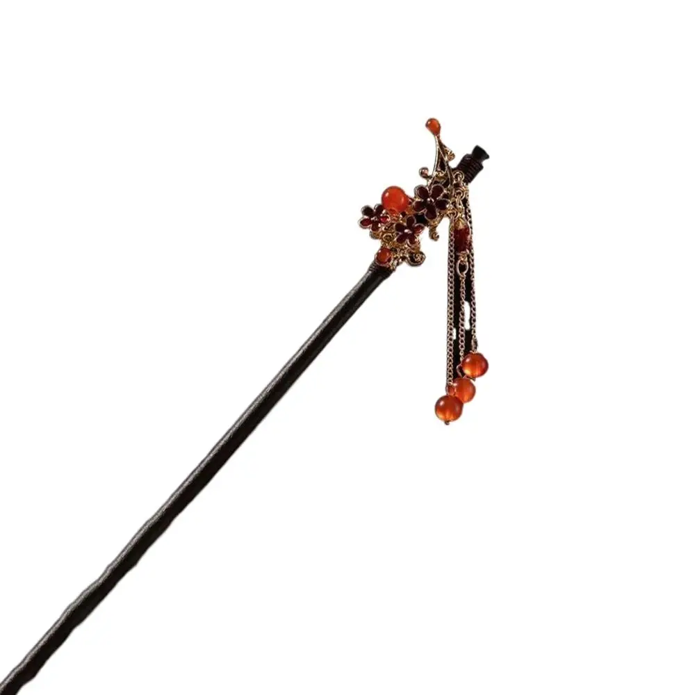 Hanfu Hair Clasp Tassel Imitation Jade For Ladies Hair Accessories Flower Hair Sticks Chinese Style Hairpin Wooden Hair Fork
