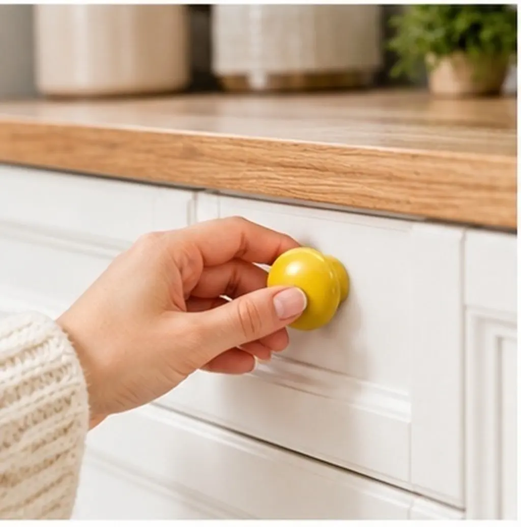 5pcs Round Ceramic Drawer Knobs – Yellow Cupboard Handles for Chest, Bin & Door, Simple Delicate Design