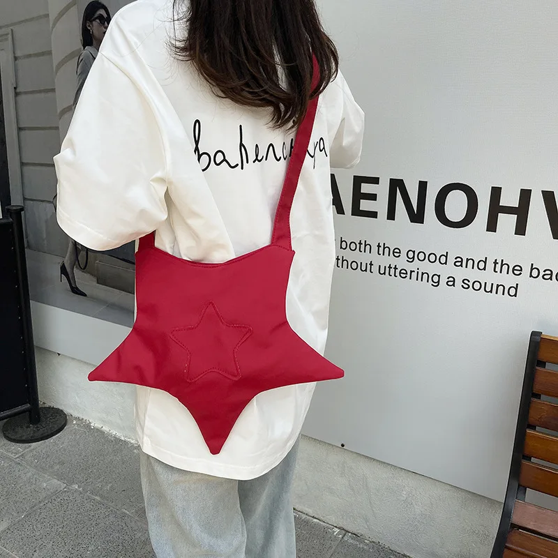 Cute Star Shape Women's Canvas Shoulder Bag Casual Solid Color Female Portable Tote Bag Simple Commuter Ladies Messenger Bags