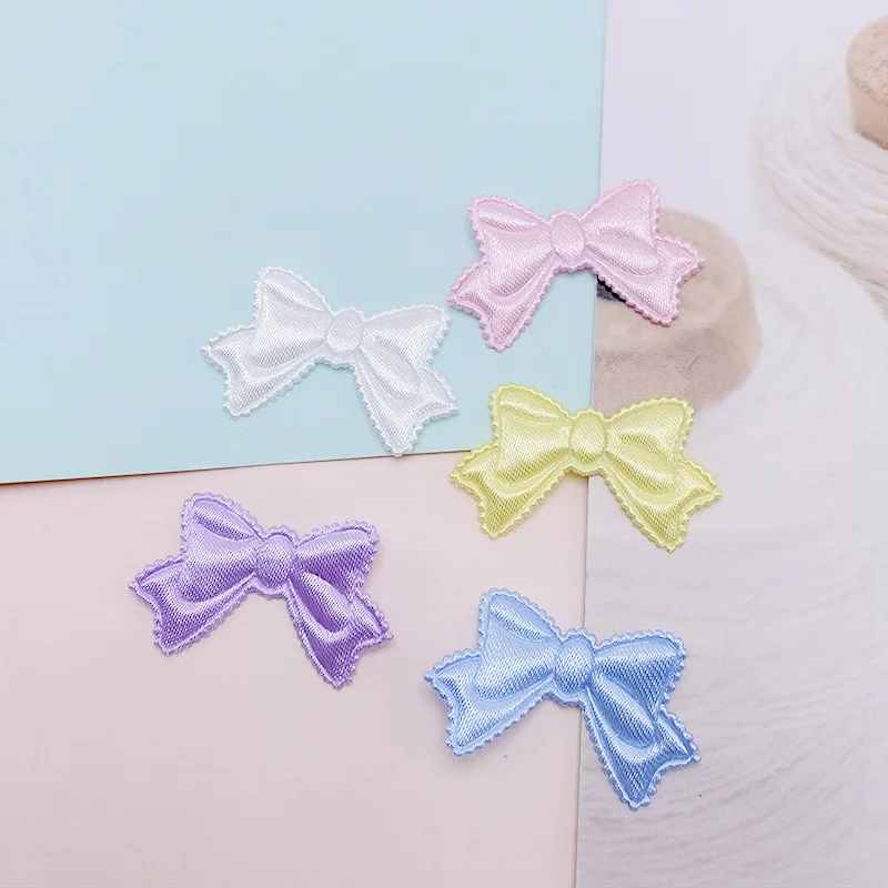 100Pcs Satin Fabric Heart Bow Padded Appliques Sew on Patches Clothes Hats Hairpin Ornament Accessories DIY Craft Embarrassment