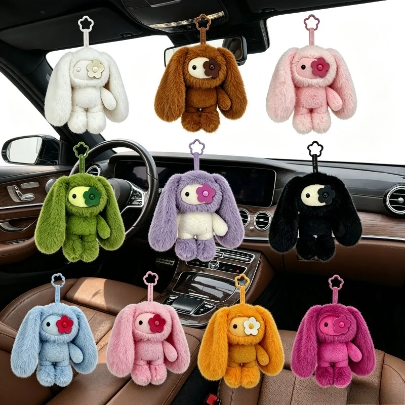 18CM Juju Plush Rabbit Cute Flower Eye Bag Pendant Doll Rabbit Long Ears Kawaii Car Keychain Plush Toy Gift for Girls Bt21 Itzy