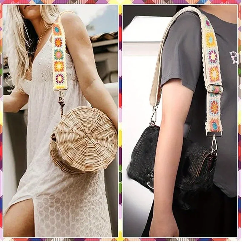 Retro 75-135cm Long 50mm Wide Ethnic Lace Bag with Bohemian adjustable wide shoulder strap Colorful Guitar Strap For Handbag