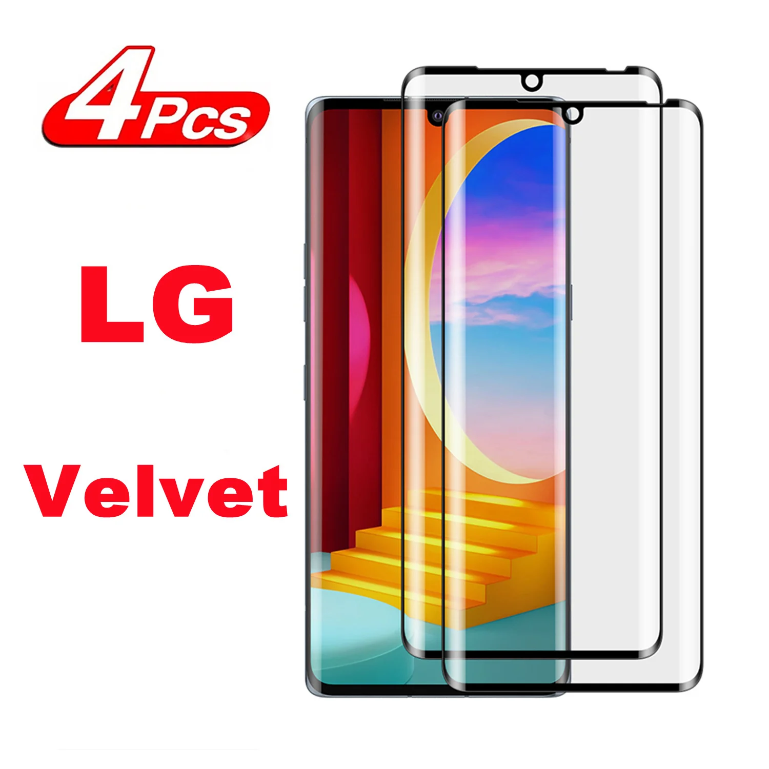 Película protectora de pantalla de cubierta completa de vidrio, 4 piezas, para LG Velvet / LG G9 LM-G900N LG Wing 5G, vidrio templado curvo