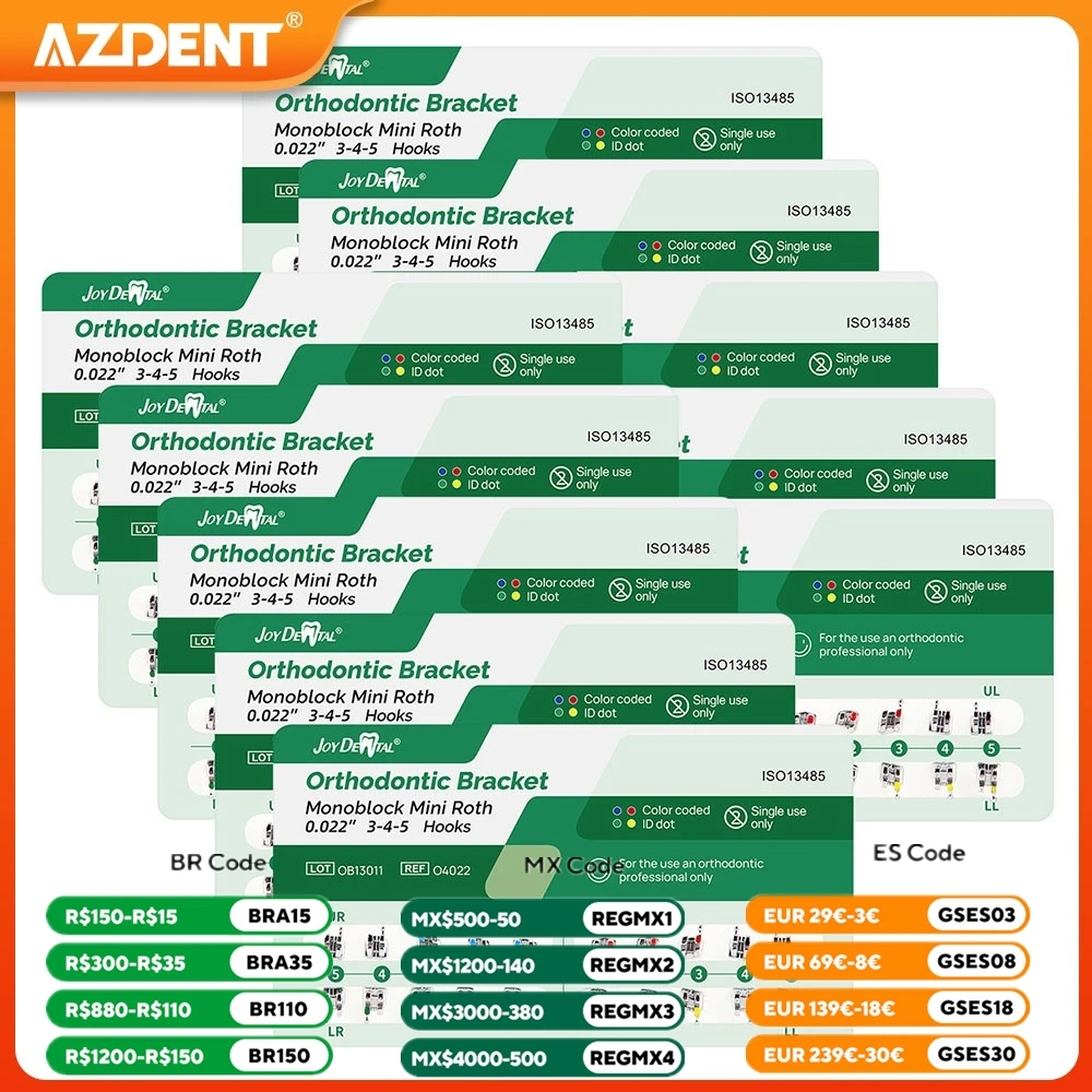 10Packs Dental Brackets Orthodontic Braces Metal Mini MIM Monoblock Mesh Base Roth/MBT 0.022/0.018 Hooks 3-4-5 20szt/Pack