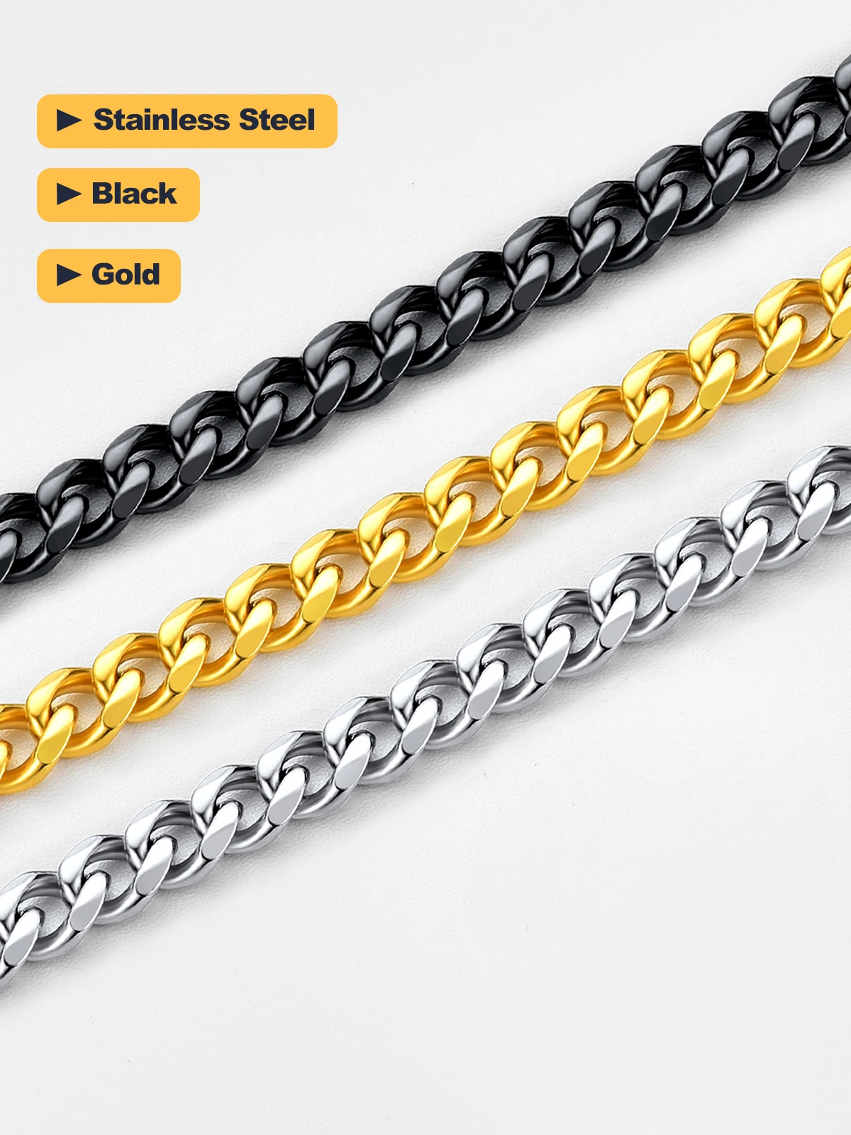 U7 Miami Flat Chunky Cuban Link Chain Necklace for Men Women Unisex Stainless Steel 3/6/9/12mm Wide 18-30\