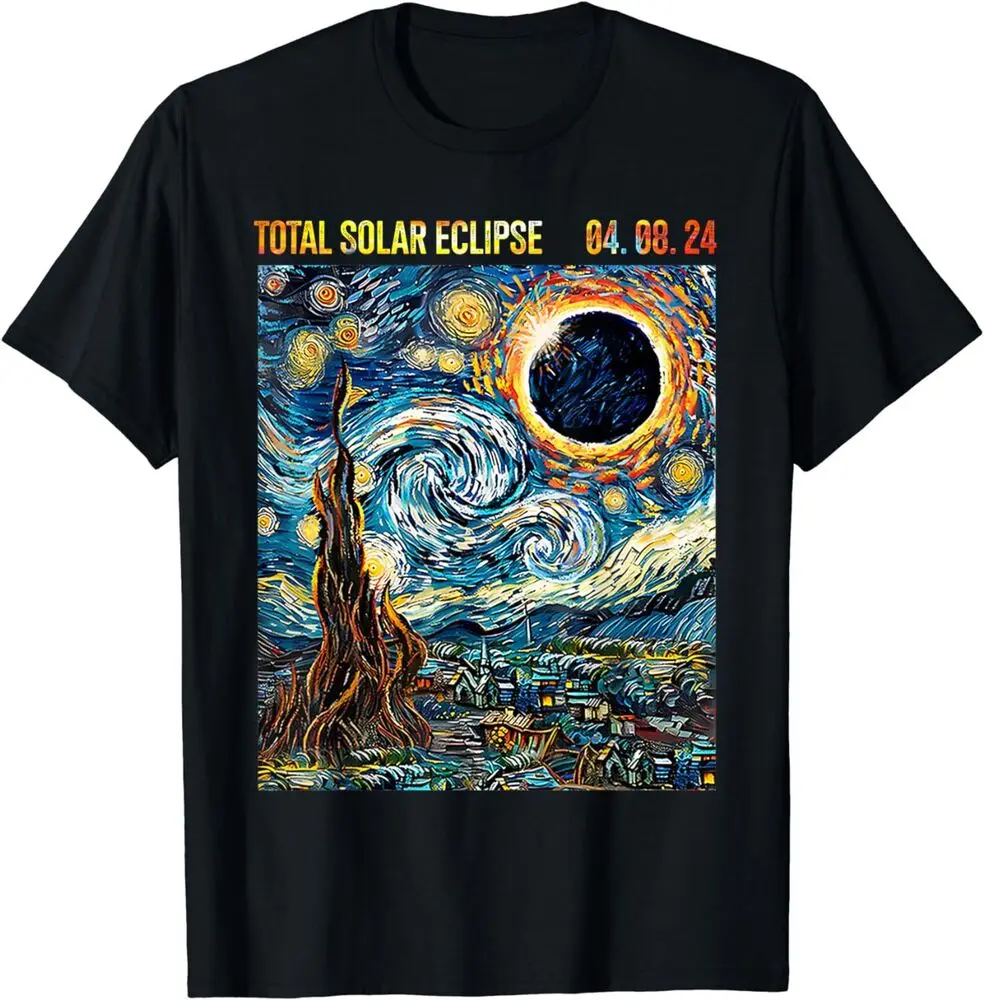 Total Solar Eclipse 2024 Starry Night Painting Van Gogh Unisex T-Shirt