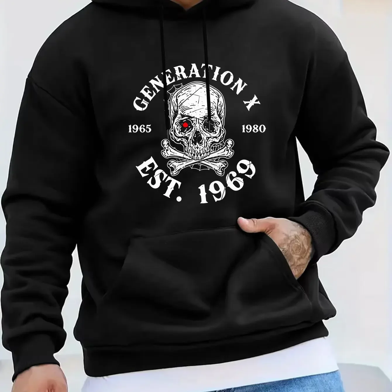 Men'S Autumn Winter Long Sleeve Hooded Sweatshirt Generation Skull Pattern Print Casual Versatile Top