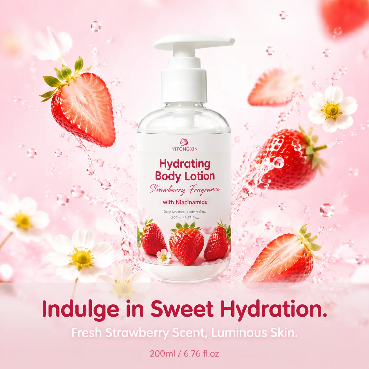 Hydrating Body Lotion Strawberry Fragrance with Niacinamide Deep Moisture Radiant Glow Fast Absorbing Skin Care 200ml
