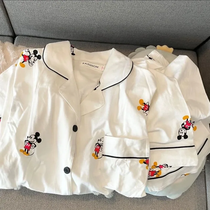 New Disney Mickey Summer Pajamas Women White Pajamas Sets Short Sleeve Sleepwear Shorts T-shirt Cute Korean Fashion Home Clothes