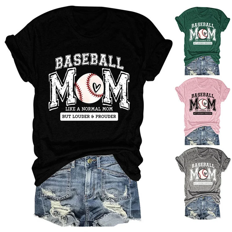 

Summer women's casual short-sleeved baseball mom like a normal mom temperament new vintage crew-neck T-shirt