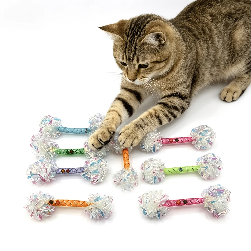 Random Color Shiny Rainbow Ripple Ball Cat Toy with Jingle Bell Interactive Teaser Wand, Indoor Interactive Pet Toy for Cats