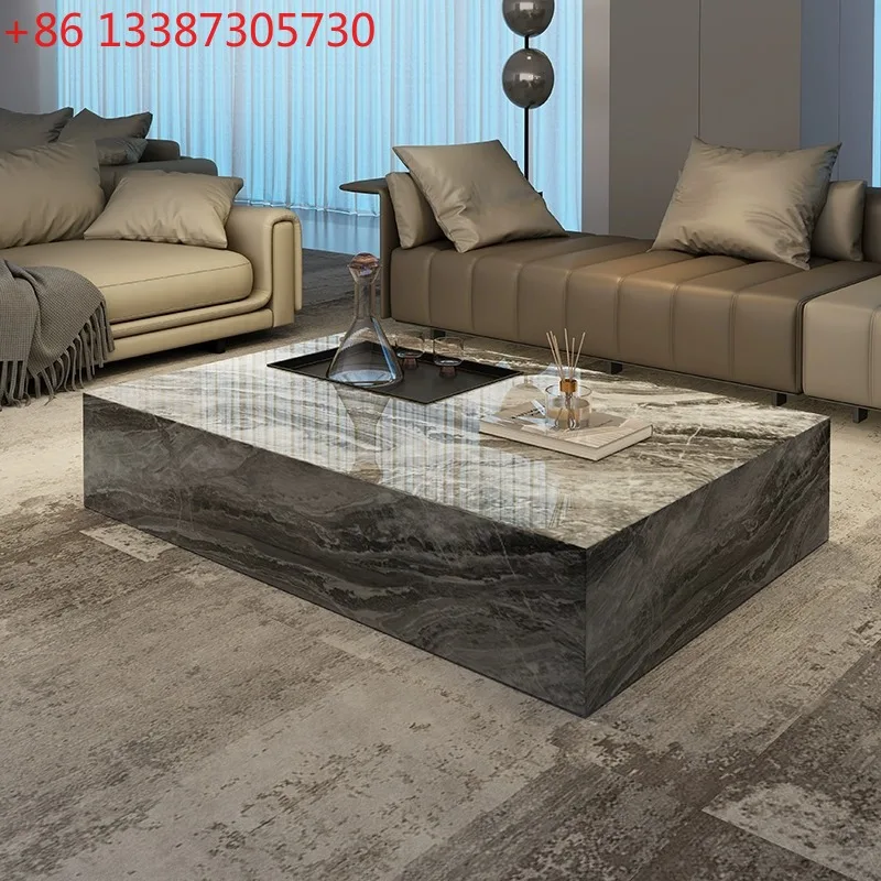 

Italian minimalist light luxury small apartment office household living room rectangular rock slab coffee table