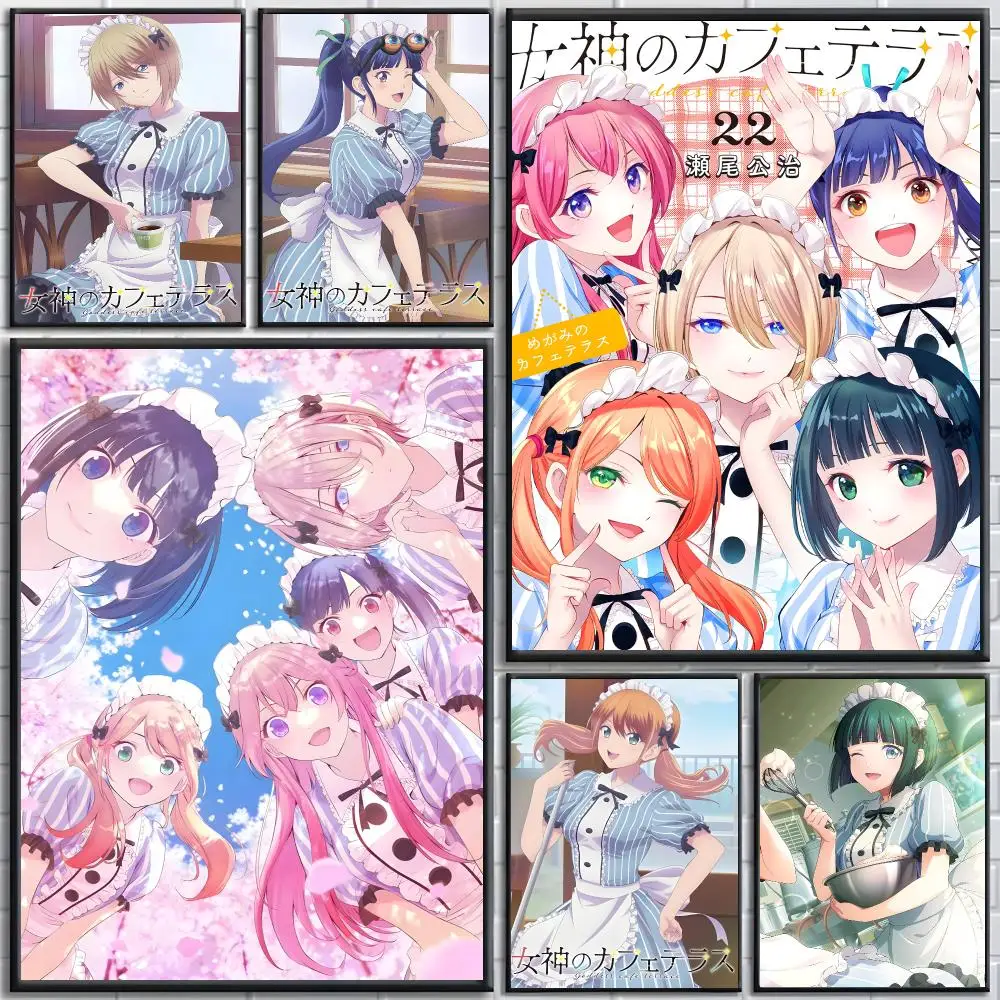 Cafe Terrace Goddesses Poster poster Self-adhesive wall stickers, suitable for room decoration, high-quality printing.
