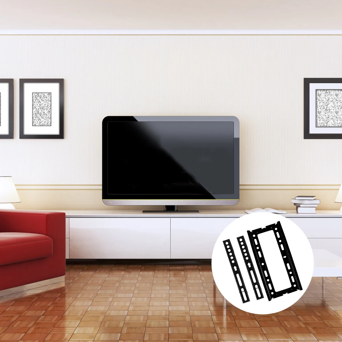 

Universal Wall Mount Adjustable Slim Steel Bracket Fixed Rack Fit 17-43 Inch Ultra Low Profile 30mm Distance Double Hook