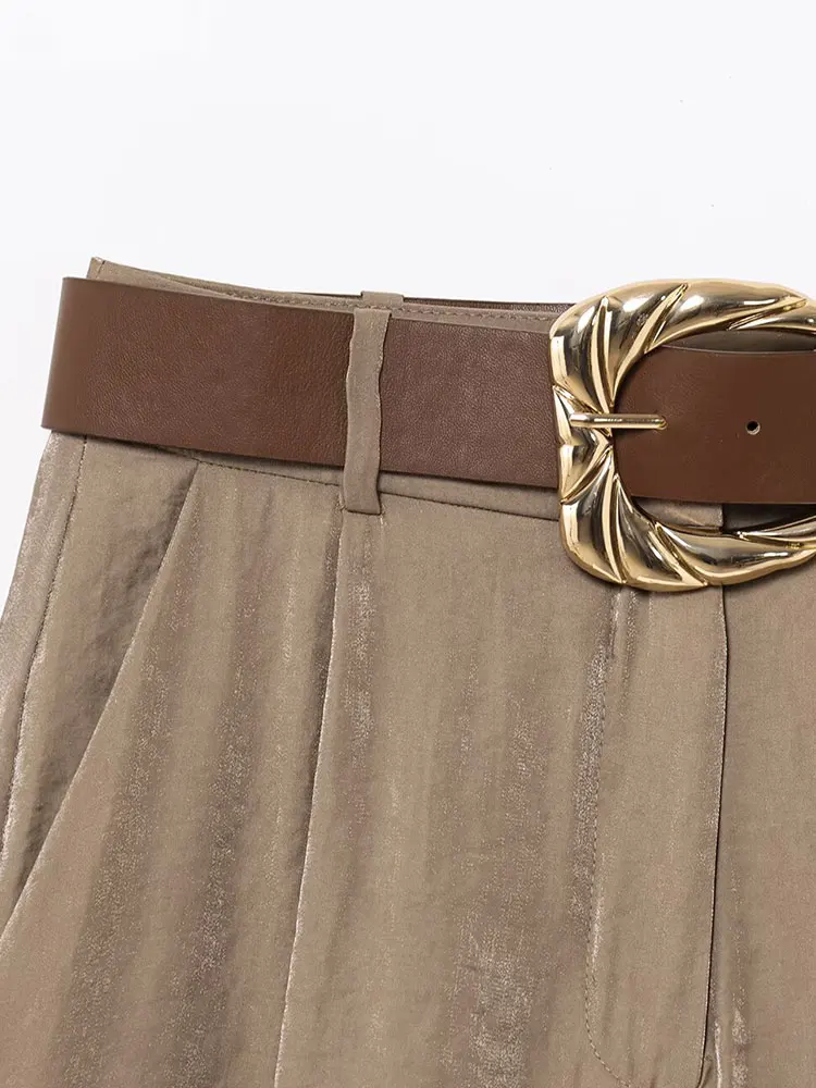 2025 été femmes soie Texture pantalon mode avec ceinture pantalon à jambes larges femme tempérament pantalon femmes pantalon décontracté